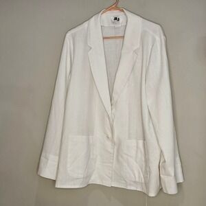 Vintage MJ Made in US White Linen blend Blazer Jacket & Skirt Set‎ Medium Retro